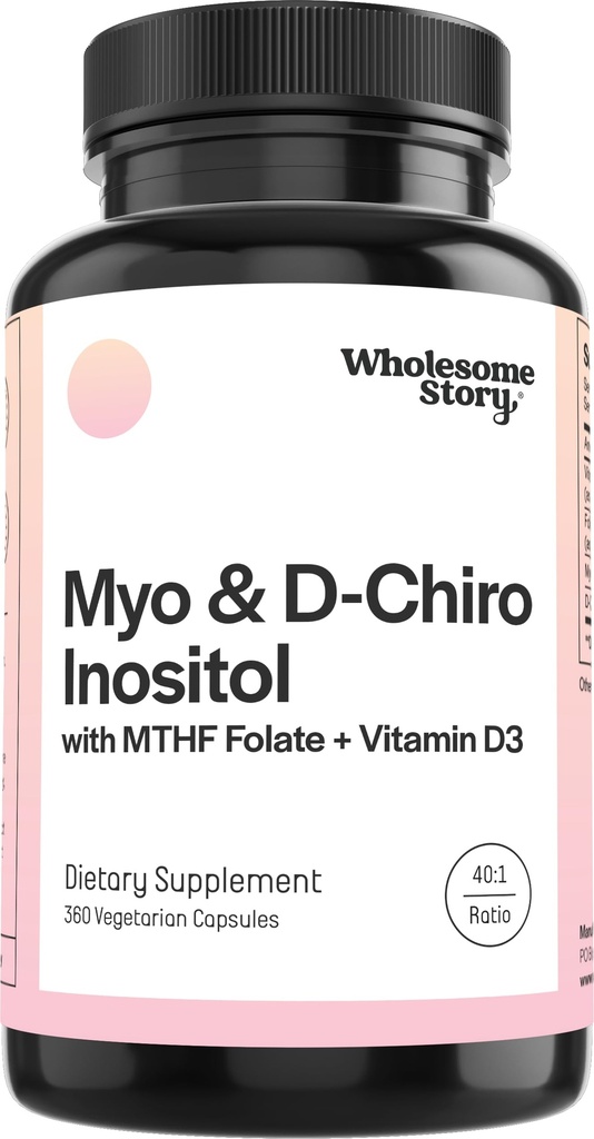 Myo-Inositol et D-Chiro Inositol Capsules avec MTHF, Folate, Vitamine D. Support pour la fonction ovarienne, l'équilibre hormonal et les niveaux d'homocystéine.