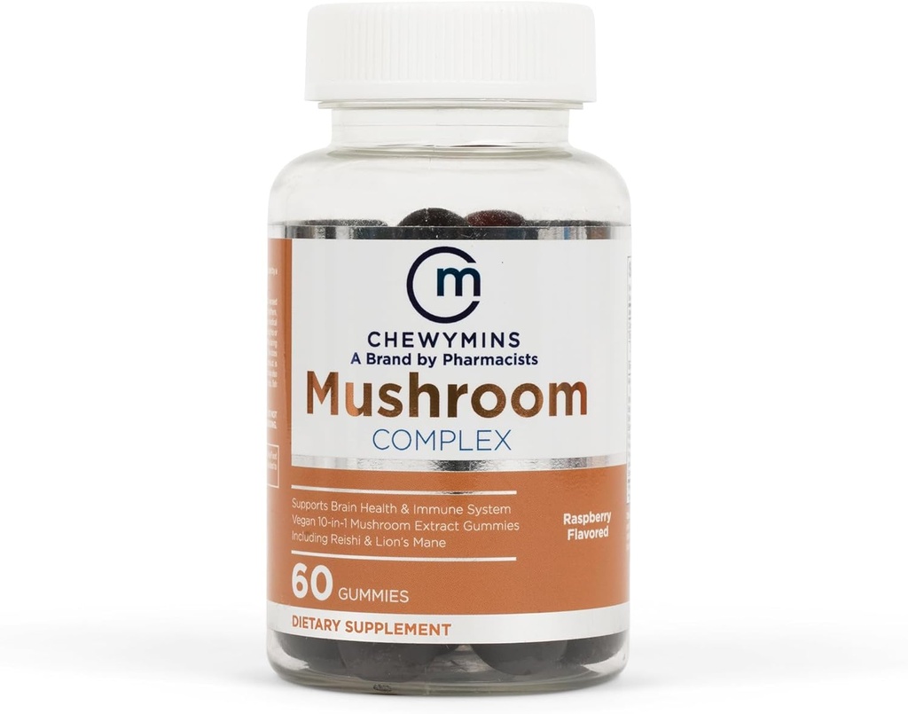 Halal Mushroom Complex Gummis - Raspberry Flavor - Non-GMO, Organic und Vegan - Unterstützt Gehirngesundheit und Immunsystem - 10-in-1 Pilzextrakt - 60 Gummis