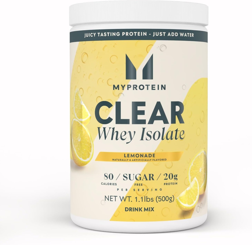 Myprotéine pure poudre de protéines isolate de Whey, 1,1 Lb (20 portions) Lémonade, 20g de protéines par portion, mélange de boissons naturellement aromatisées, apport quotidien de protéines pour une performance supérieure