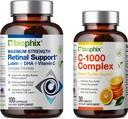 Biophix Soutien rétinien Complexe de force maximale Formule 100 Capsules - C-1000 30 Comprimés - Zinc Vitamine C E Lutéine DHA Omega-3 Astaxanthin Hyaluronique Acid - Soutiens Vision oculaire Santé
