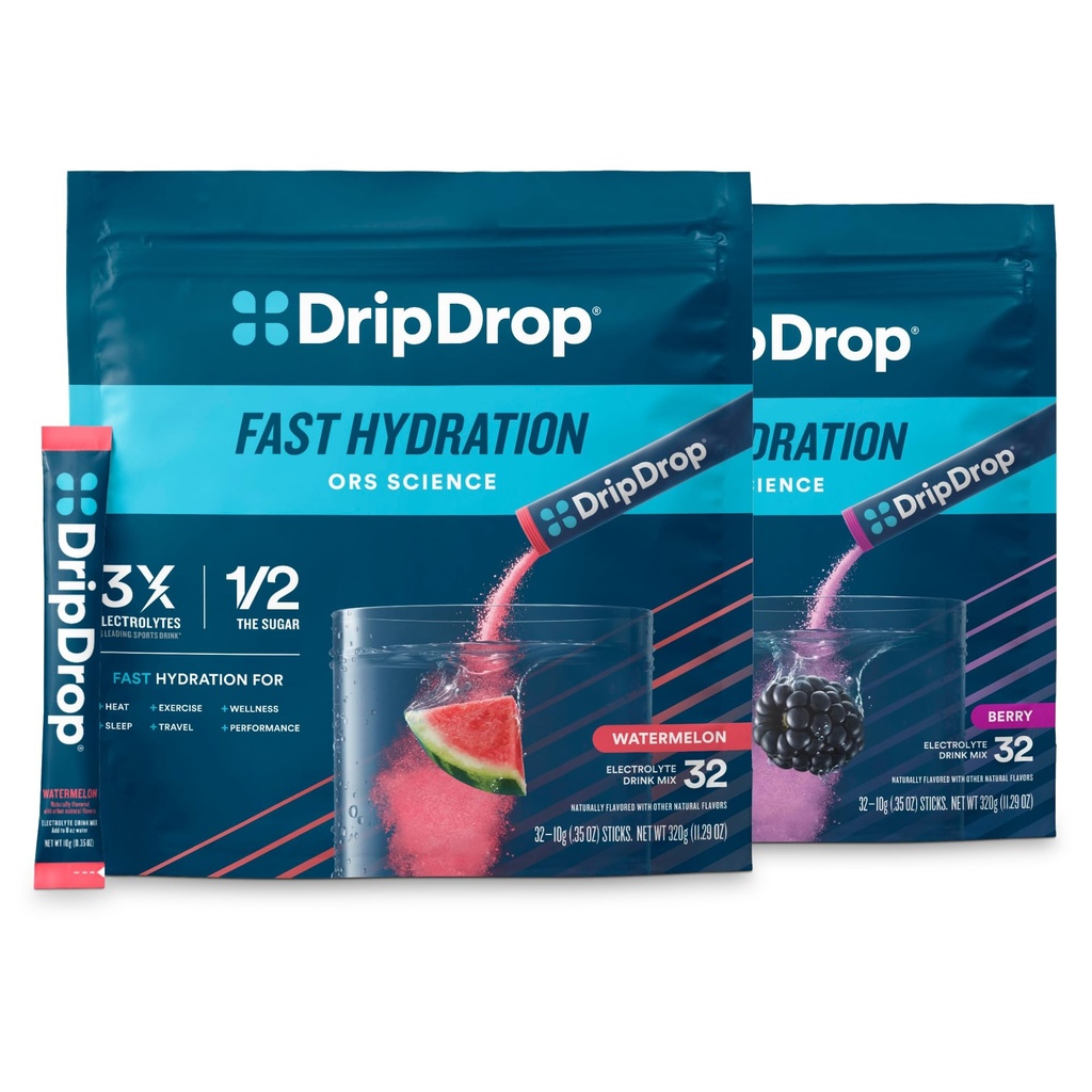DripDrop Hydration - Elektrolyt-Pulverpackungen - Wassermelone & Berry - 64 Zähler