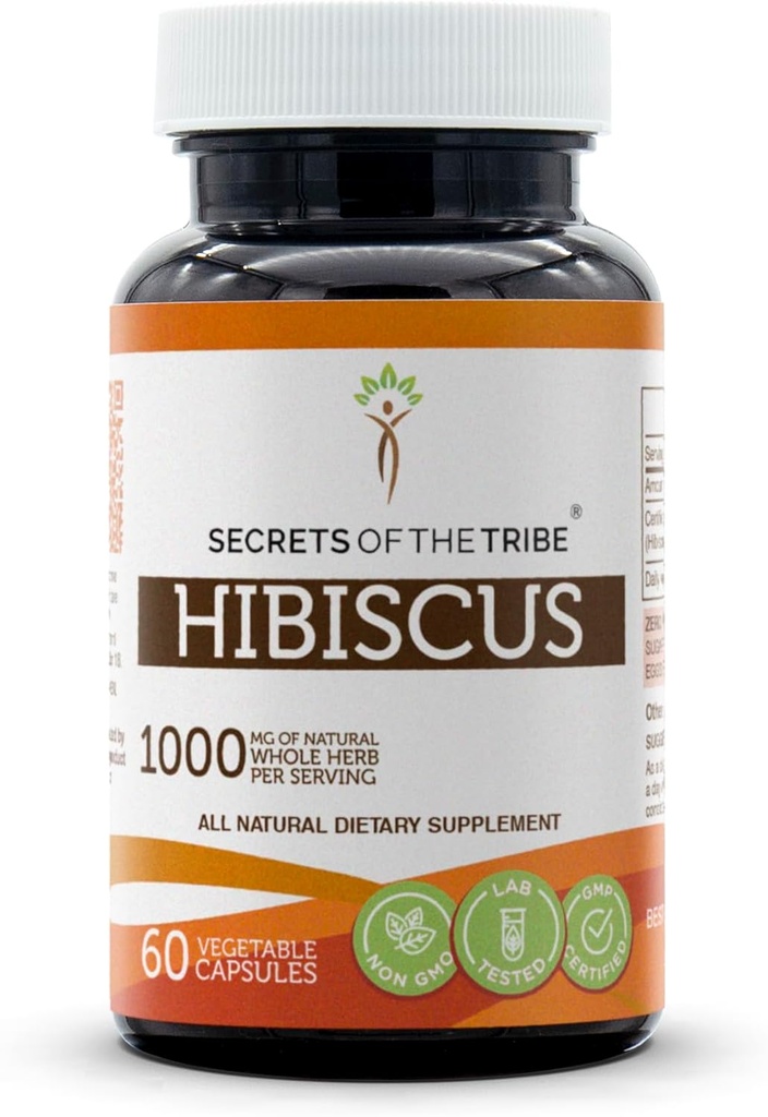 Secrets de la tribu Hibiscus 60 Capsules, 1000 mg, Hibiscus Sabdariffa Fleur séchée (60 Capsules)