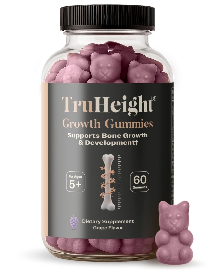 TruHeight Growth Gummies (Grape) Tall Nutrition for Natural Growth Supplement for Kids & Teens - Vitamina D, K, Calcium & Ashwagandha, Bone Strength Vitamins D3 K2, Picky Eater, Taller Ages 5+