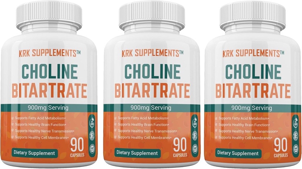 3 Flaschen Choline Bitartrate 900mg pro Servierung 270 Gesamtkapseln KRK Beilagen