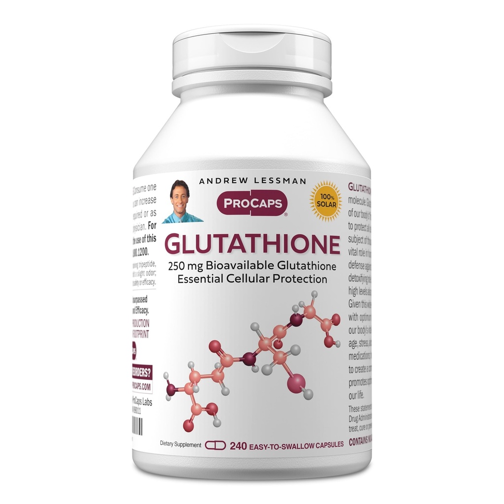 ANDREW LESSMAN Glutathione 250 mg - 240 Kapseln - Leistungsstarkes Antioxidans, reduziert oxidative Belastung. Bioverfügbar, schützt Zellen, Gewebe, Organe. Unterstützt Immungesundheit. Easy-to-Swallow Kapseln.