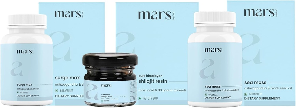 Mars von GHC Performance Plus Combo | Surge Max Caps, Pure Himalayan Shilajit Resin, Black Seed & Natural Sea Moss Capsules | Unterstützt Energie, Stamina & Gesamt Well-Being | Pack von 1