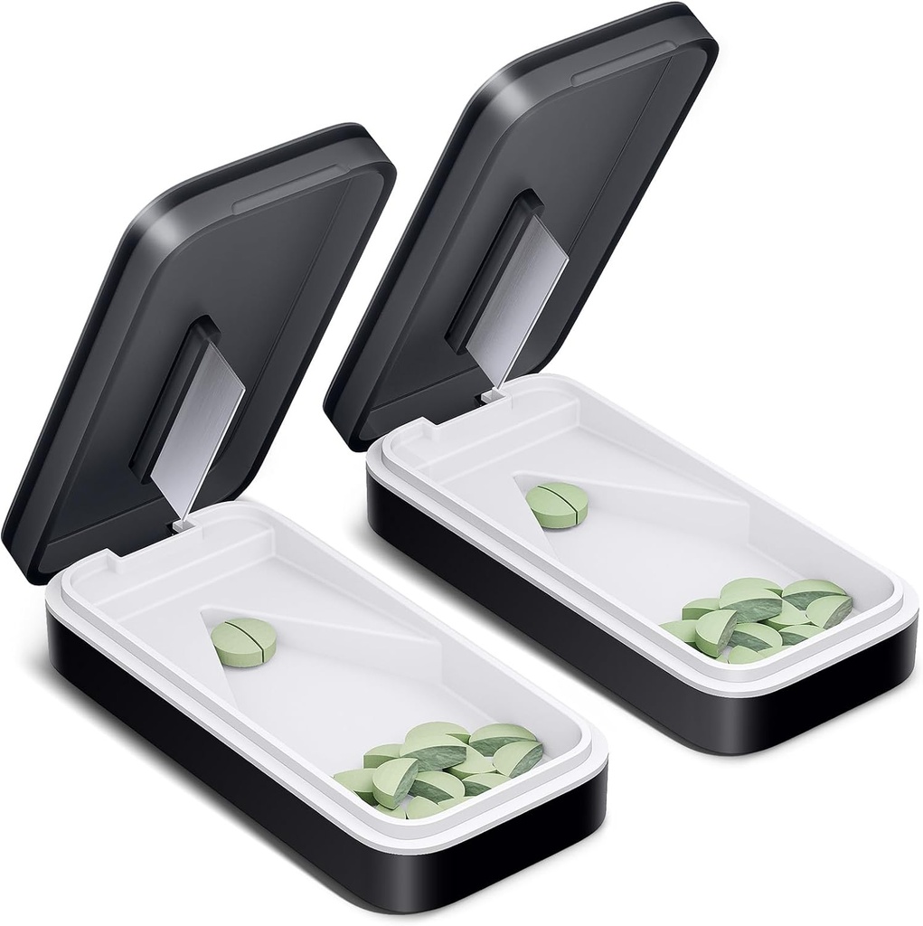 ONE PIX Pill Cutter 2 Pack, Pill Splitter con lama in acciaio inossidabile, Pill Cutter Splitter per piccole e piccole pillole con V-Shaped Design, Pill Cutters per piccole o grandi pillole Professional (nero 01)