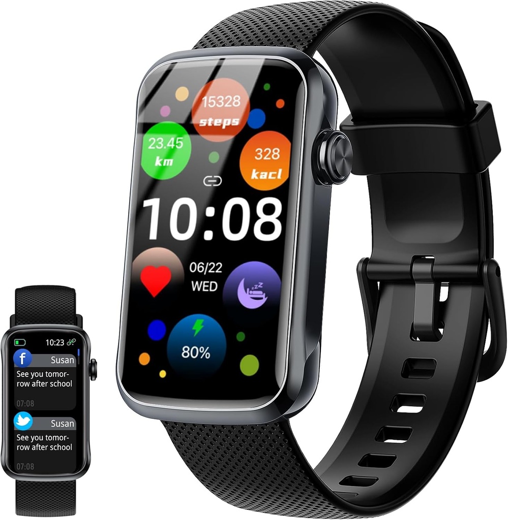 Smart Watch, 1.47" HD Smartwatch pour les hommes femmes avec 24 modes de sport, IP68 Waterproof Fitness Tracker avec 7/7 Heart Rate/Sleep/SpO2 Monitor, Step Tracker, Pedomètre, Activity Tracker pour Android iOS