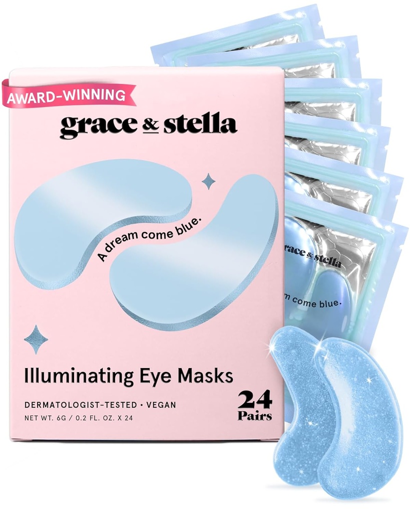 premio di grazia & stella che vince sotto la maschera degli occhi Ridurre i cerchi scuri, occhi gonfiati, borse sotto occhi, rughe, gel sotto le palpebre degli occhi, regali di compleanno per le donne - Vegan Cruelty-Free Self Care (24 coppie, blu)