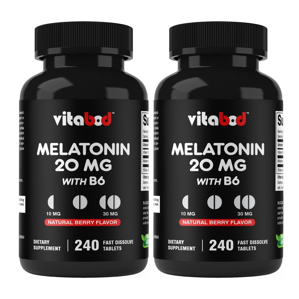 Melatonin 20 mg - 240 compresse di dissolve veloci - Droga Free - Natural Berry Flavor - Vegetariano, Non OGM, Gluten Free 240 Count (Pack of 2)