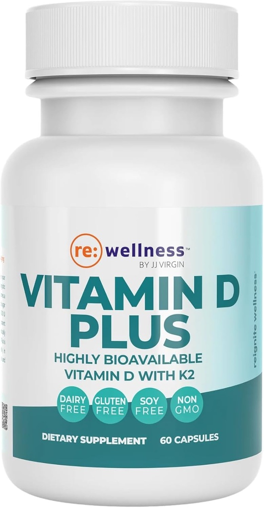 Benessere Reignite di JJ Virgin | Vitamina D Plus | Rilevante Servo di 5000 UI, Altamente assorbibile Vitamina D + Vitamina K1 & K2 | Integratore GG per la Salute Immune | Bone e Supplemento Cuore | 60 Softgels