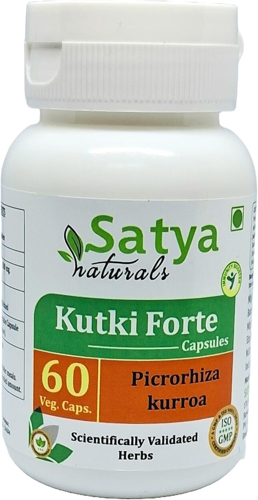 Kutki Forte Capsule 500 mg. 60 Veg. Capsule | Kutki (Picrorhiza Kurroa) Estratto di capsule per uomini e donne | Ayurvedic Herbal Supplement/Rimedies | 10:1 Forte (1 Bottiglia di 60 capsule)