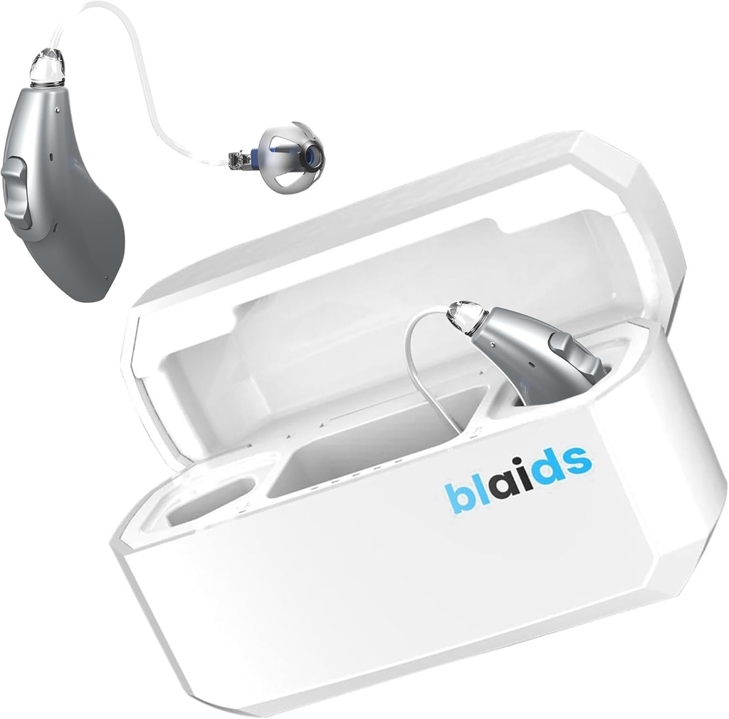 BlaidsX Neuro Wiederaufladbare RIC + Programmierbare Hörgeräte für Erwachsene mit Mobile App Hörtest & Noise Stornierung, Hörgeräte für Senioren, Dual Mic & 96 DSP Kanäle. USA-Made Processor