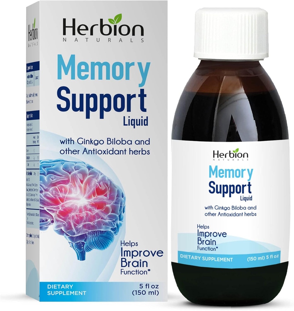 HERBION Naturals Memory Support Liquid - Hilft zur Verbesserung der Gehirnfunktion & Absent Mindedness, hält gesunde Stimmungsstufen mit Ginkgo Biloba, Erwachsene und Kinder über 12 Jahre, 5 fl oz, 150 ml