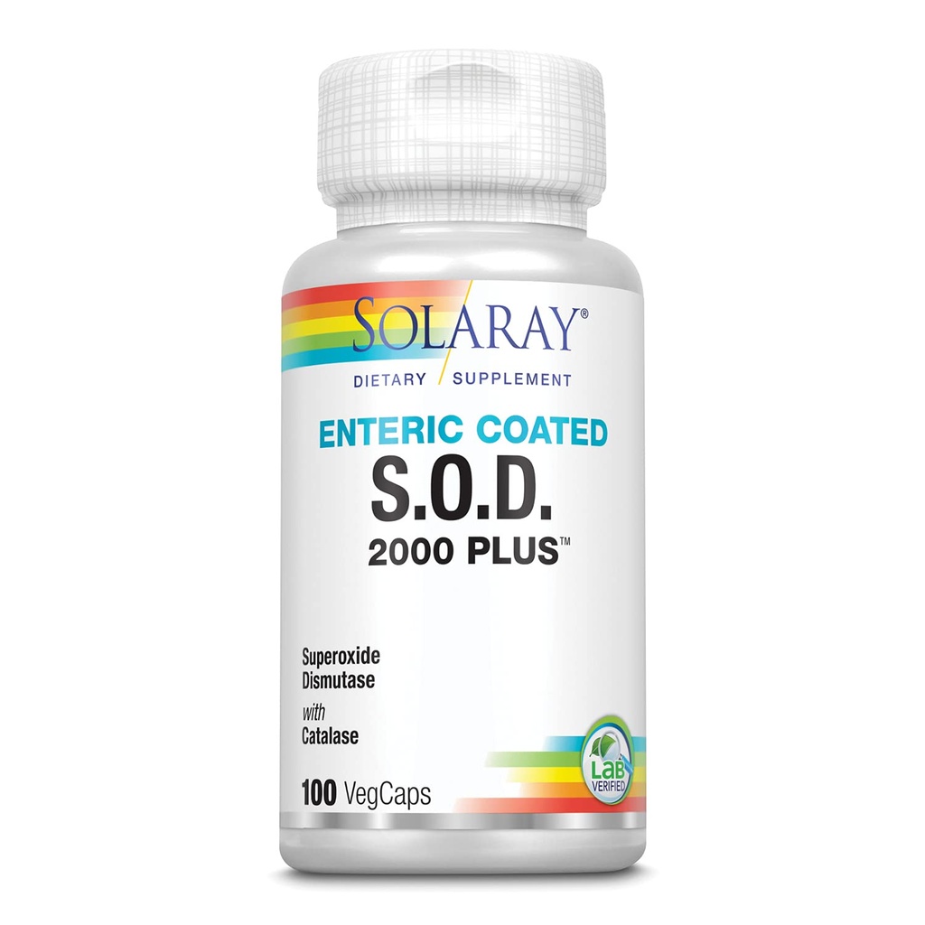 SOLARAY S.O.D. 2000 Plus - Superoxide Dismutase (SOD) e Catalase Antiossidante Supplemento, Supporto Benessere - w/Green Tea Extract, Calcium, Rosemary, Grape Seed Extract, 60-Day Guarantee, 100 Servings