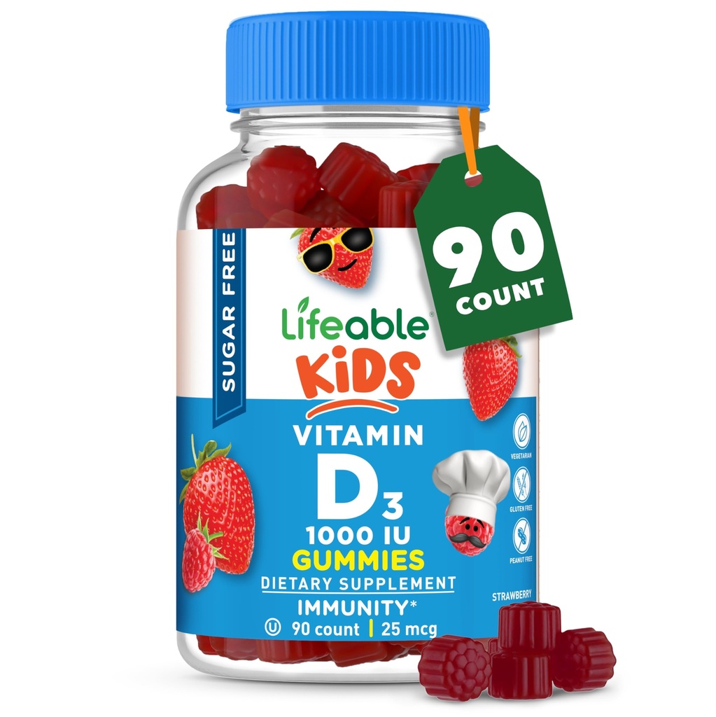 Lifeable Sugar Free Vitamin D for Kids 1000 IU – Great Tasting Natural Flavor Gummy Supplement – Gluten Free Vegetarian Chewable – for Strong and Healthy Bones, for Children, Teen, Toddler, 90 Gummies