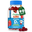 Vitamine D sans sucre pour les enfants 1000 UI – Grand supplément naturel goûteux Gummy – Végétarien sans gluten à croquer – pour des os forts et sains, pour les enfants, les adolescents, les enfants, les enfants, 90 Gummes