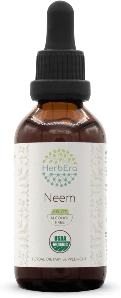 HerbEra Neem B60 Alkoholfreie Kräuterextrakt-Tinktur, Konzentrierte Flüssigkeitstropfen Natürliche USDA Organic (Azadirachta Indica) Getrocknete Blatt (2 fl oz)