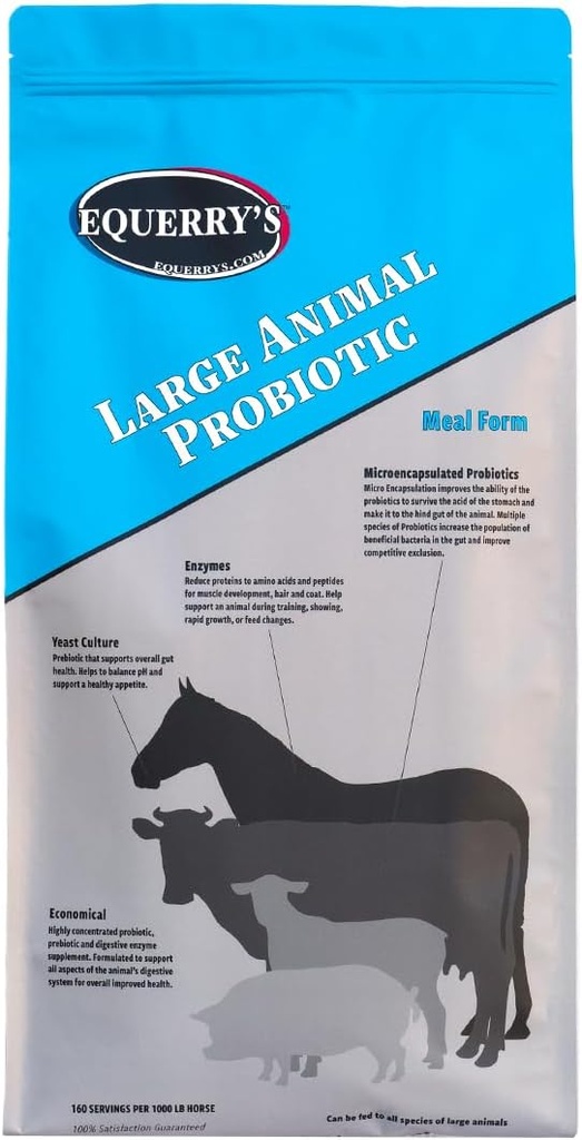 Ampio probiotico animale di Equerry | Supplementi per la salute del fegato e l'assorbimento dei nutrienti | Probiotici e enzimi digestivi per cavalli, mucche, capre, pecore, pig, 160 Feedings (20lbs) per 1000 lb Animali