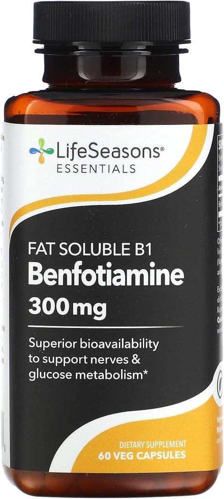LifeSeasons Essentials Benfotiamine - Fat Soluble B1 - Unterstützt gesunde Zirkulation & Vision - stärkt Gedächtnis und kognitive Leistung - Leistungsstarkes Antioxidans - 60 Kapseln
