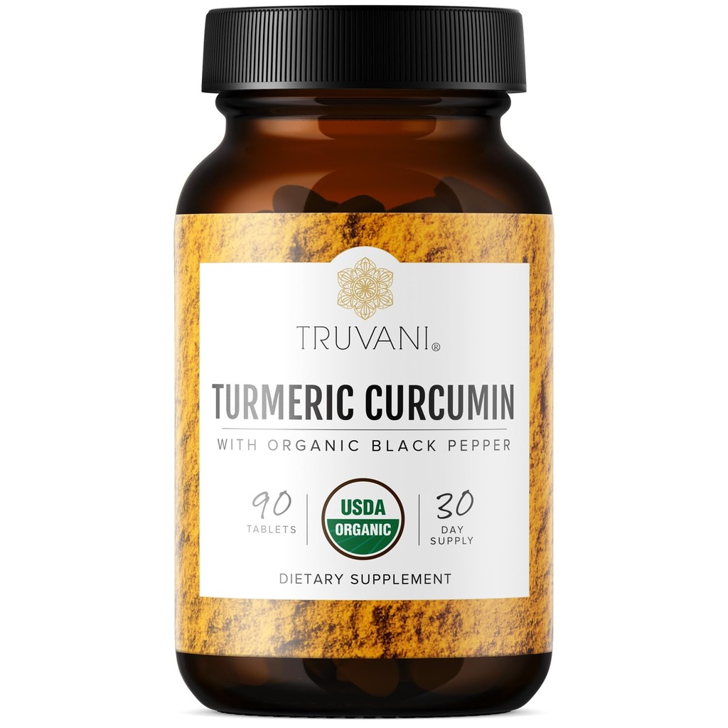 Truvani Organic curcuma curcuma curcuma compresse 1,350 mg Ogni - Supporto naturale con il pepe nero per l'assorbimento - 90 compresse