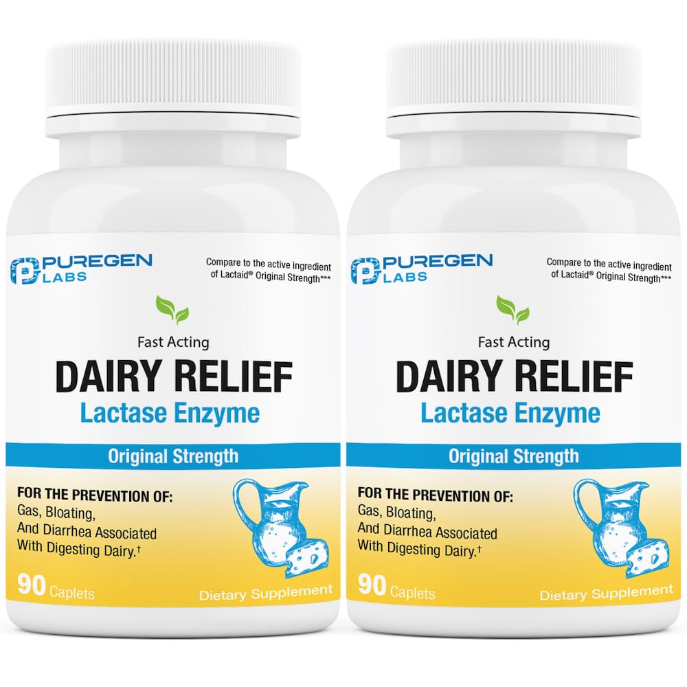 Puregen Labs Dairy Relief Natural Fast Acting Lactase Enzyme 3000 FCC, Pilules d'intolérance à la lactose