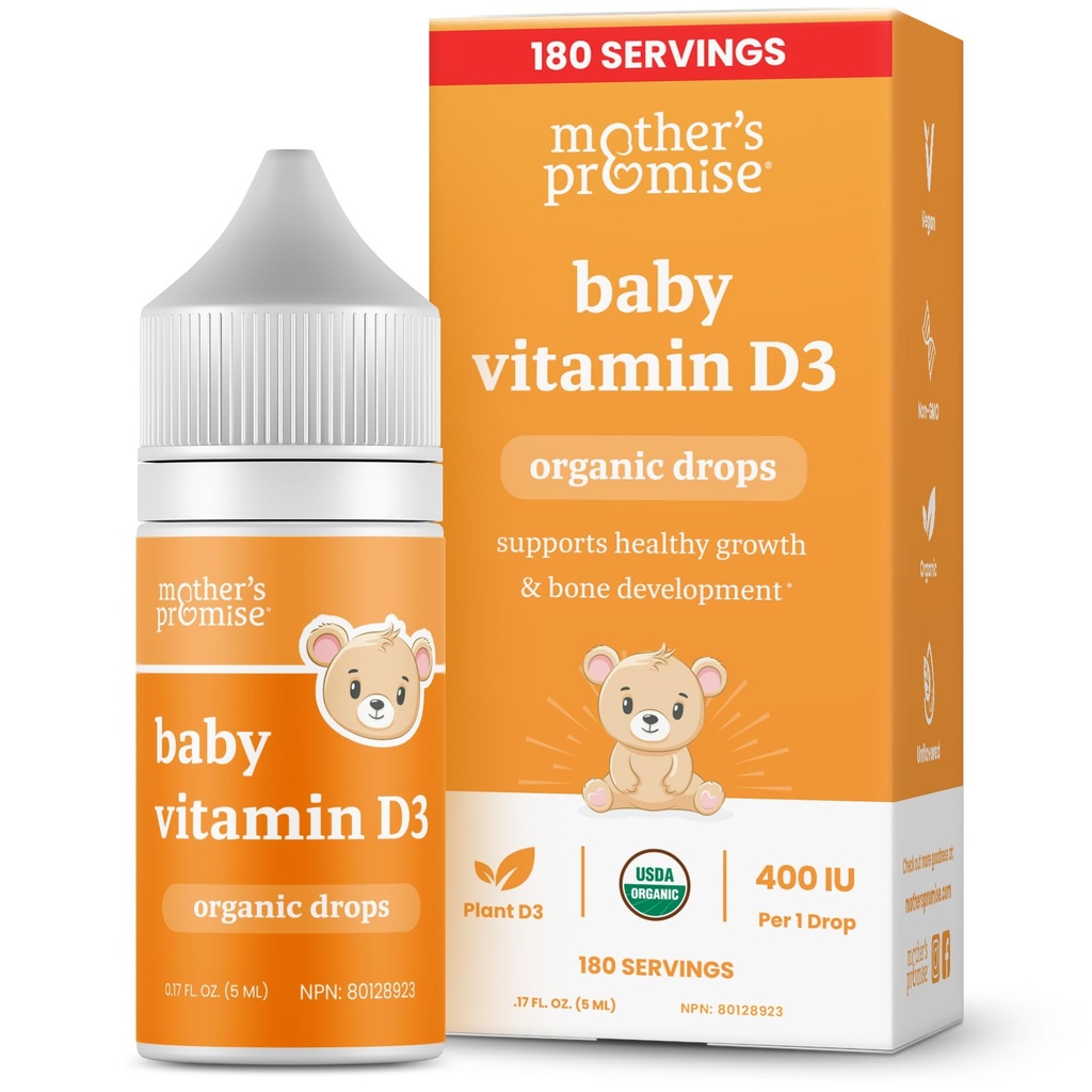Promesse de la mère Vitamine D biologique pour bébé D gouttes de 100 % Basée sur les plantes Croissance saine et développement des os