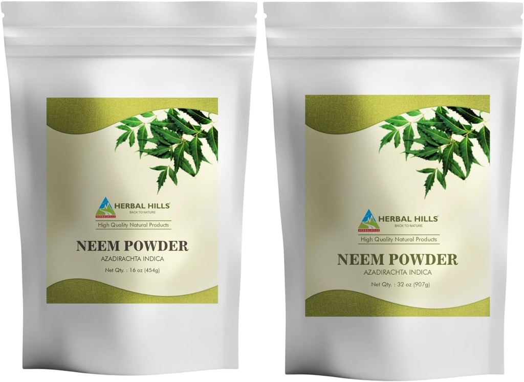 HERBAL HILLS Neem Blatt Pulver frische Blätter reine Neem Ergänzungspaket von 2 Combo