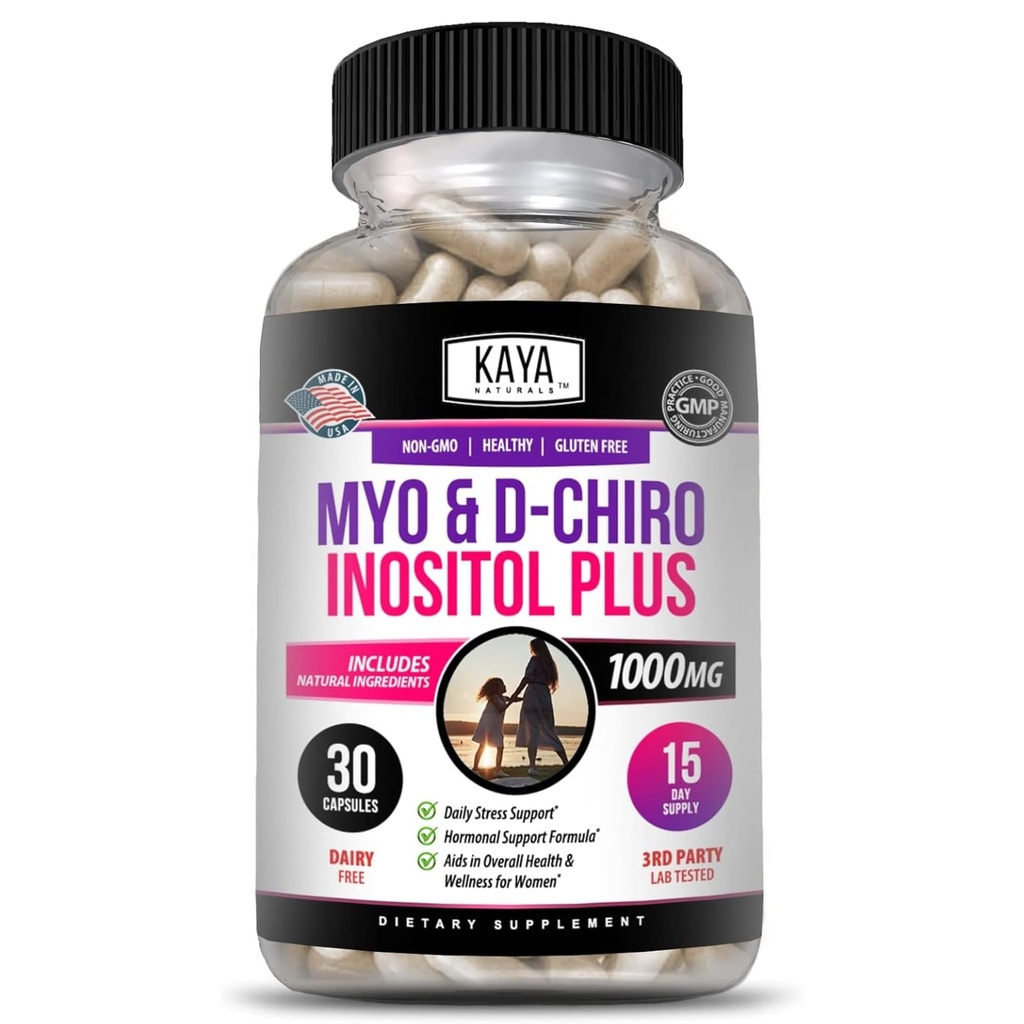Kaya Naturals Myo & D-Chiro Inositol Plus Unterstützung für Frauen, Vitamin B8-30 Kapseln