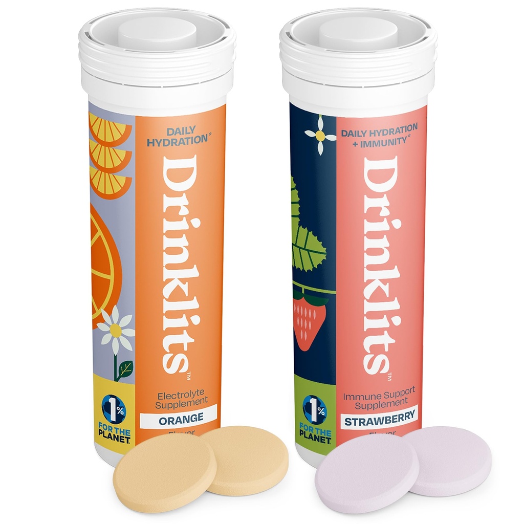 Buvez des comprimés d'hydratation quotidienne orange + comprimés d'immunité aux fraises (2) Électrolytes essentiels – grand goût – support immunitaire