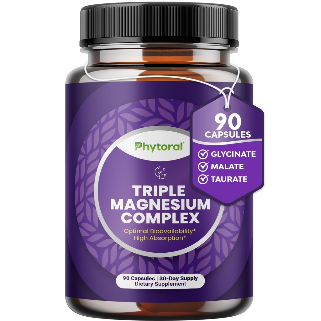 Highly Potent Magnesium Complex Kapseln - Triple Magnesium Blend mit Taurate Glycinate und Malate - 400mg Supplement unterstützt Entspannung &amp; insgesamt Wellness Non-GMO Vegan 90 Kapseln