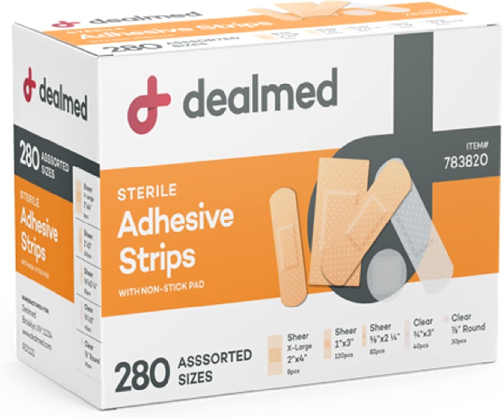 Ausgewählte Variety Pack Flexible Adhesive Bandagen Sterile Bandage Streifen mit Non-Stick Pad, Latexfrei, Wund Care für First Aid Kit (280 Bandagen)
