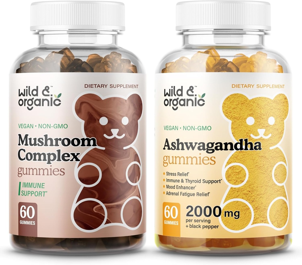 Gummies de champignons sauvages et biologiques et Gummies d'Ashwagandha