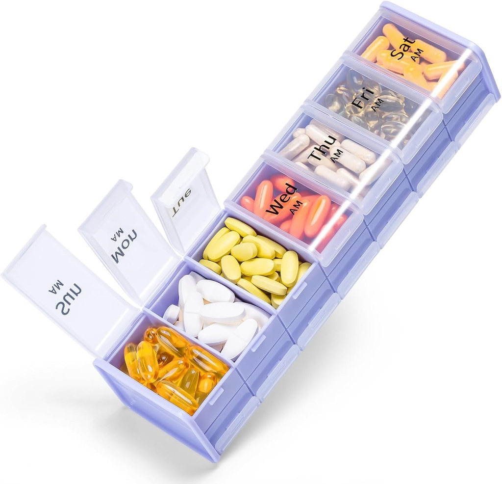 Extra Large Weekly Pill Organizer 2 volte al giorno - Betife 7 Day Pill Box, AM PM Pill Case con doppio strato Jumbo Compartment per Pillole, Vitamina, Fish Oil, Integratori(Puple/White)