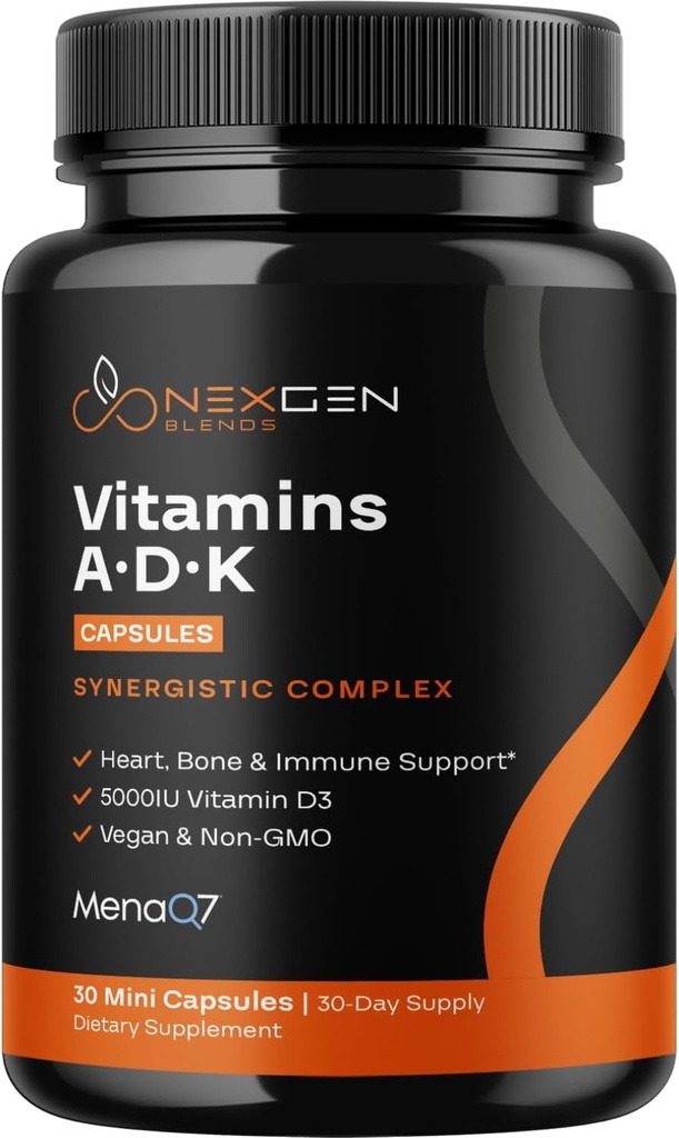 Hohe Absorption ADK Vitamin Supplement - Vegan Vitamin D3 K2 MK7 & A für Calcium Regulation Plus Knochenherz Schilddrüse & Immununterstützung - Vitamin ADK mit 5000IU D3 Nicht GMO & Gluten frei (1 Monate)