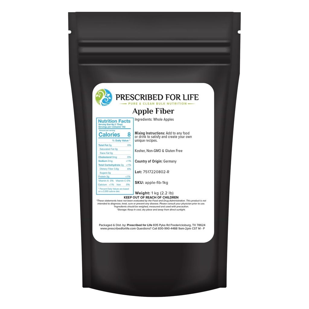 Prescritto per la vita mela fibra polvere, naturale mela pectina fibra supplemento per la salute digestiva, vegano, non OGM, senza glutine (1kg / 2.2lb)