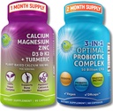 Bone Health & Gut Support Bundle – 3-in-1 Probiotic 50 Billion CFU, Prebiotic and Digestive Enzymes + Plant-Based Calcium, Magnesium, Zinc, D3, K2 & Organic Turmeric – Vegan, Non-GMO, Clean Label