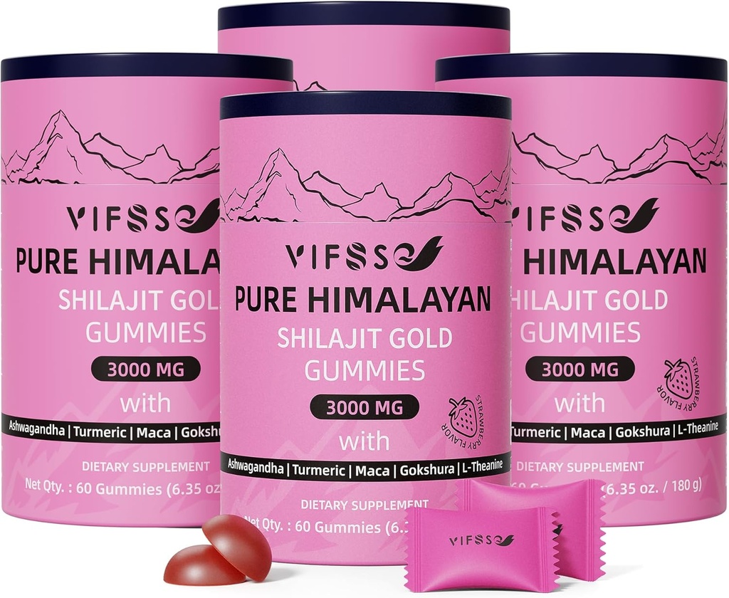 Shilajit Gummies, 3000 Mg Shilajit Pure Himalayan Organic mit Ashwagandha, Turmeric Sugar-Free Gummies für Männer und Frauen, Shilajit Supplement, Non-GMO Nature Shilajit for Energy, 240 Gummies