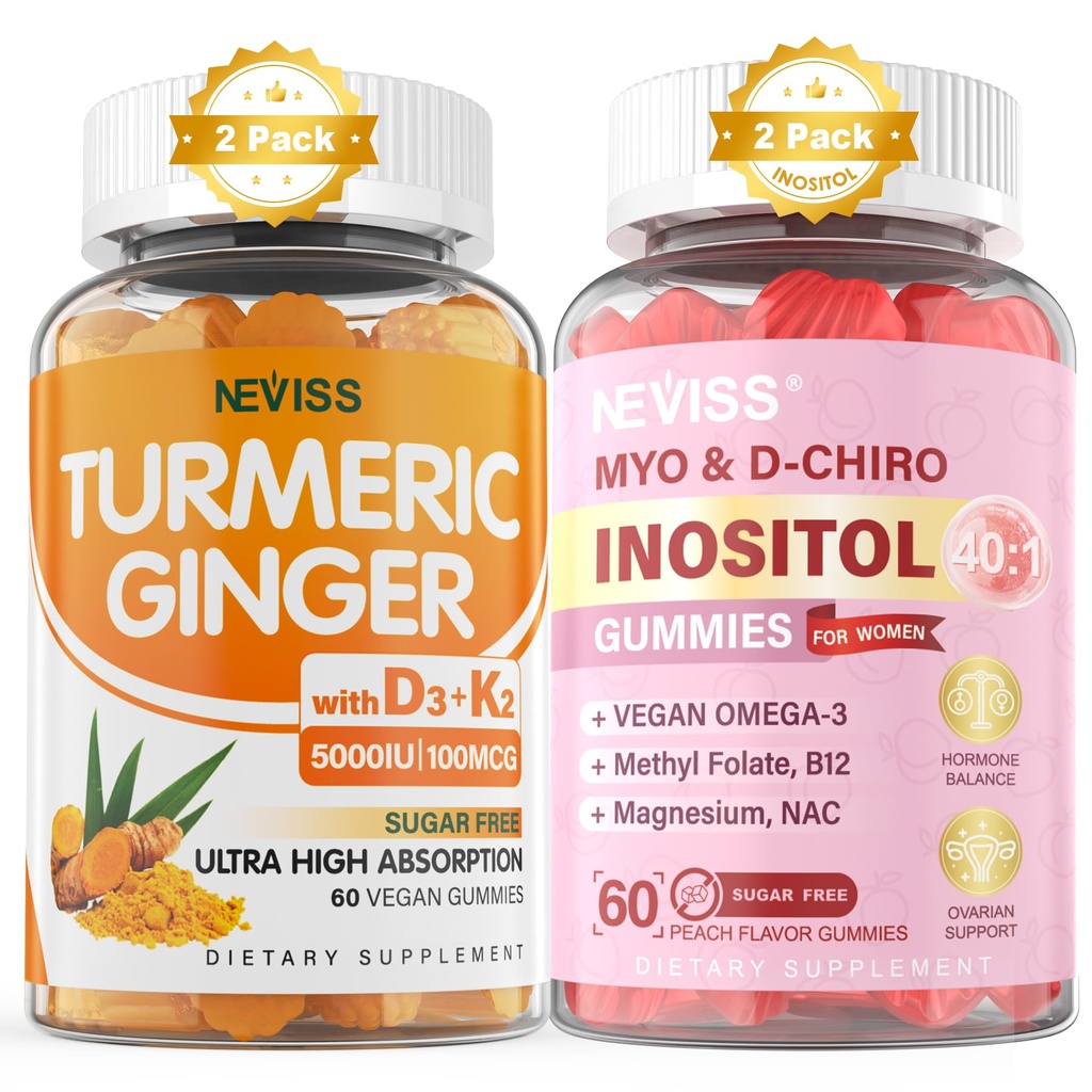 Zucchero libero 2Pack Turmeric Ginger Gummies & 2Pack Myo-Inositol & D-Chiro Inositol Gummies