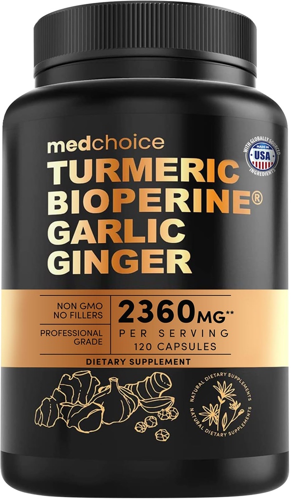 4-in-1-Turm- und Knoblauch-Ergänzungen mit BioPerine – 2360mg Turmeric Ginger Root Capsules mit Knoblauch – High Potency Herbal Blend (120 ct)