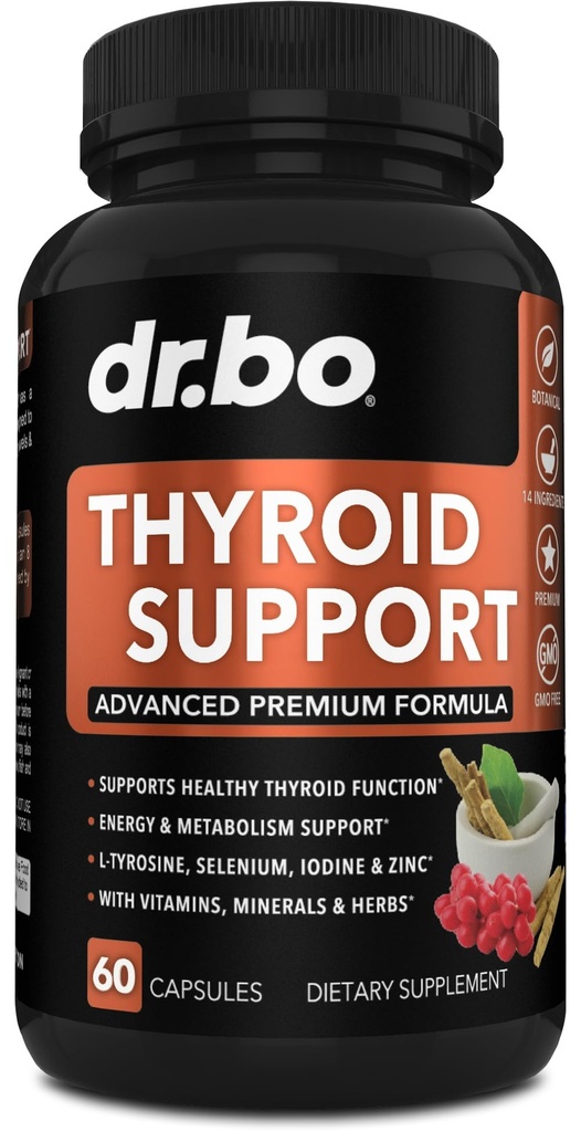 Schilddrüsenunterstützung für Frauen & Männer Supplement - Natürlicher Metabolismus, Stimmung & Energieverstärker mit L-Tyrosin Selen Iodine Zinc Bladderwrack Kelp & Ashwagandha Thyroid Supplement Complex Vitamin 60 Pillen