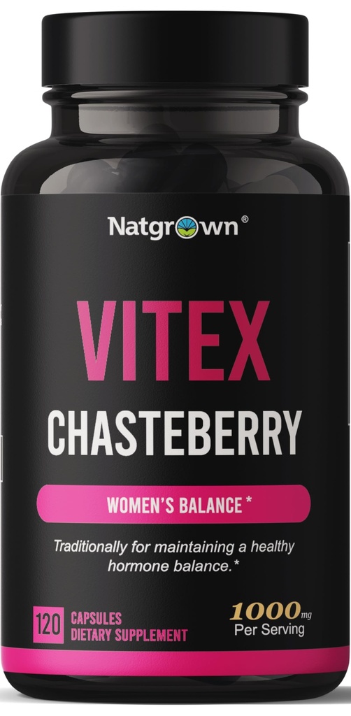 Natgrown Vitex Chasteberry Supplemento per le donne 1.000 mg - Supporta l'equilibrio ormone e fertilità - Agnus Castus Chaste Tree Vitex Berry Fruit Extract Capsules - 120 Ct