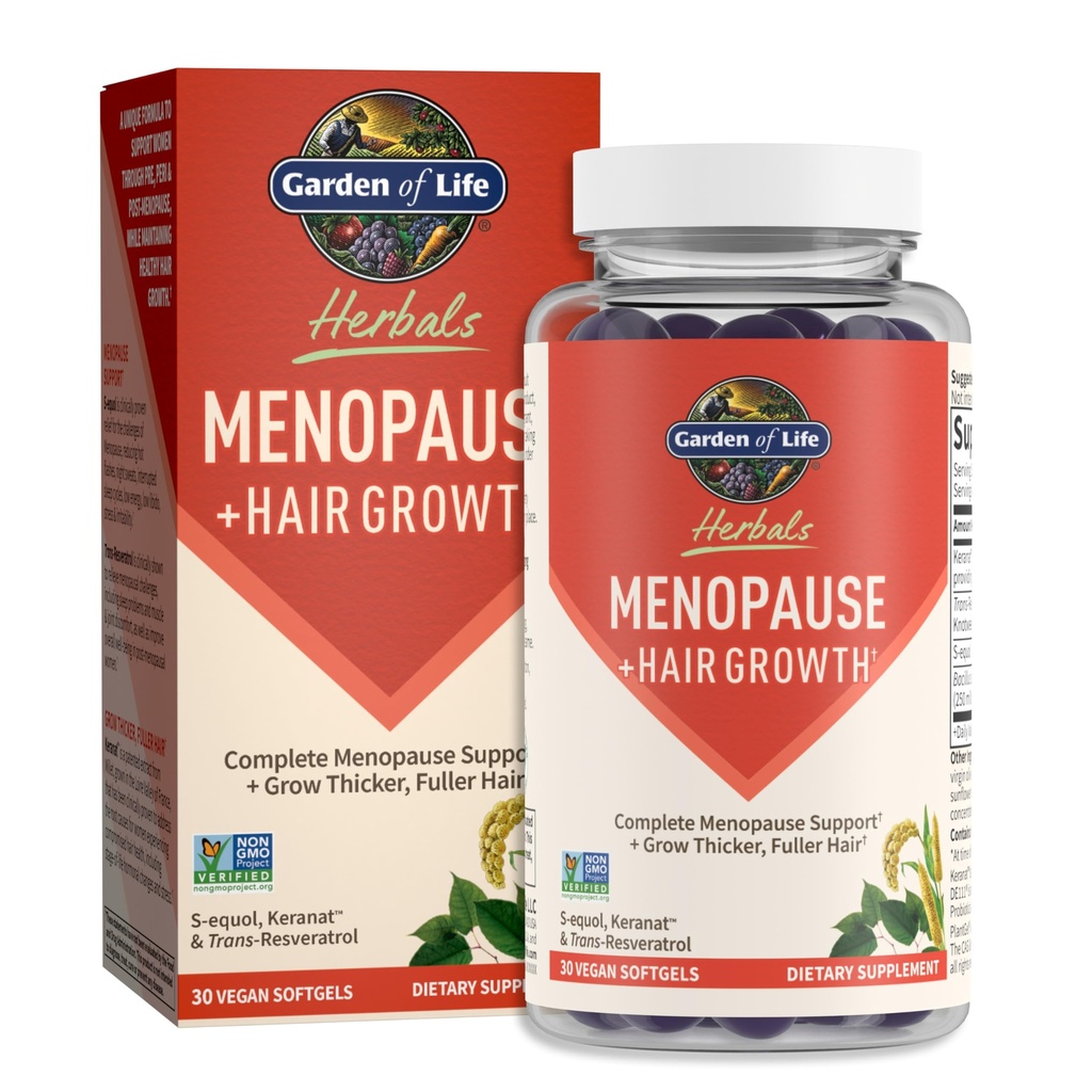 Garten des Lebens Kräuter Menopause Supplement mit S-Equol & Trans-Resveratrol für Multi-Symptom Relief, Keranat für Thicker, Fuller Hair Growth – Non-GMO, Gluten-Free, Vegan, Berry Flavor, 30 Servierungen