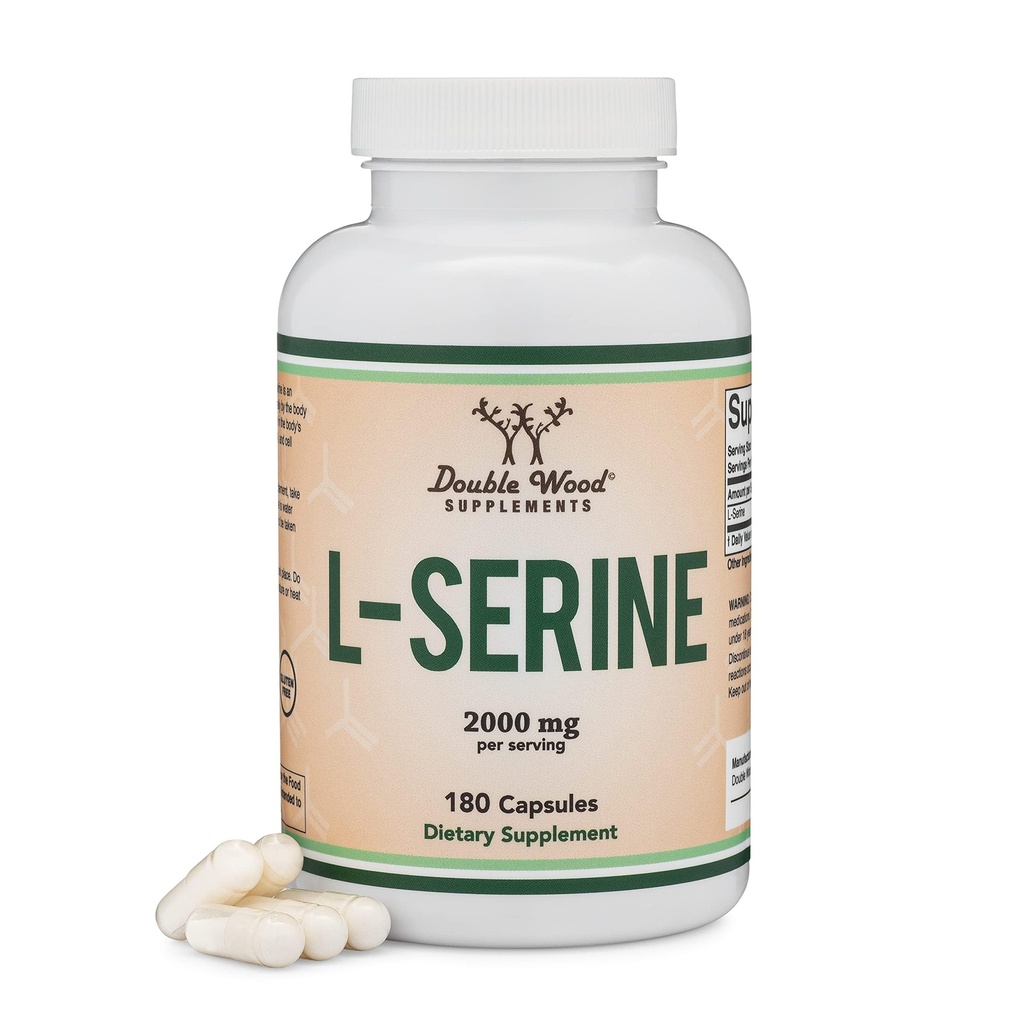 Capsule L-Serina (Third Party Tested) - 2.000mg Serve Usate in Studio Clinico, 180 Conta, 500mg per Capsule (L Aminoacido Serino per la produzione di serotonina e il supporto cerebrale) da Double Wood