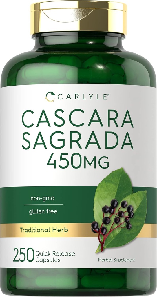 Carlyle Cascara Sagrada Kapseln | 450 mg | 250 Count | Kräuterergänzung | Non-GMO, Glutenfrei