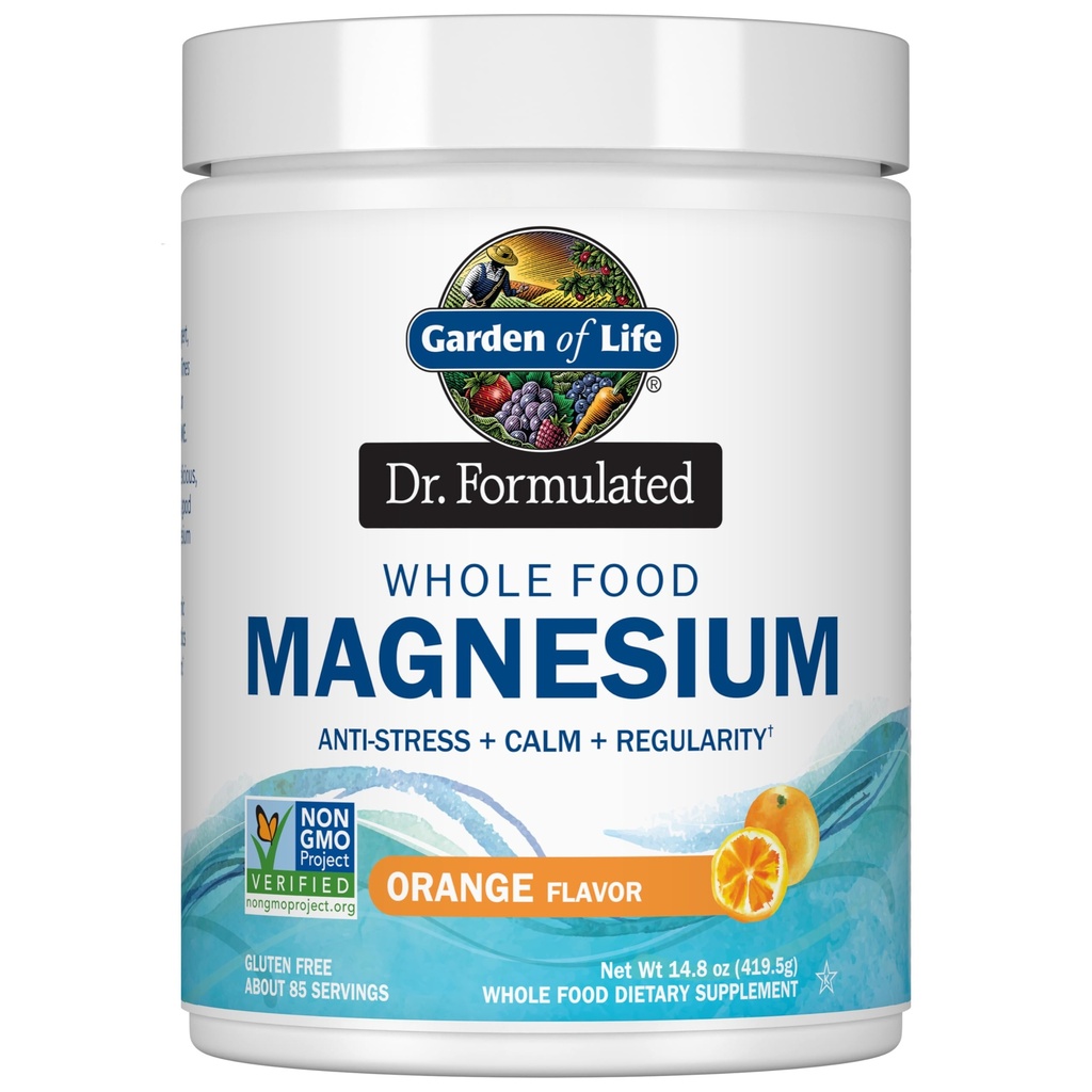 Giardino della vita Dr. Formulated Magnesio Alimentare Intero 419.5g Polvere - Arancione, Chelato, Non OGM, Vegan, Kosher, Gluten & Sugar Integratore Libero con Probiotici - Miglior per Anti-Stress, Calma & Regolarità