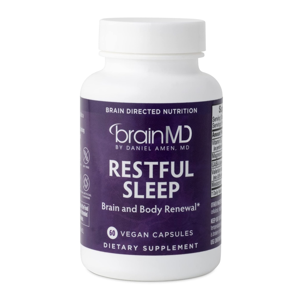Dr. Amen brainMD Restful Sleep - 60 Kapseln - Fördert Entspannung & Beruhigung, Enthält Melatonin, Valerian, GABA & Magnesium, Non-Habit Forming - Glutenfrei - 15 Portionen