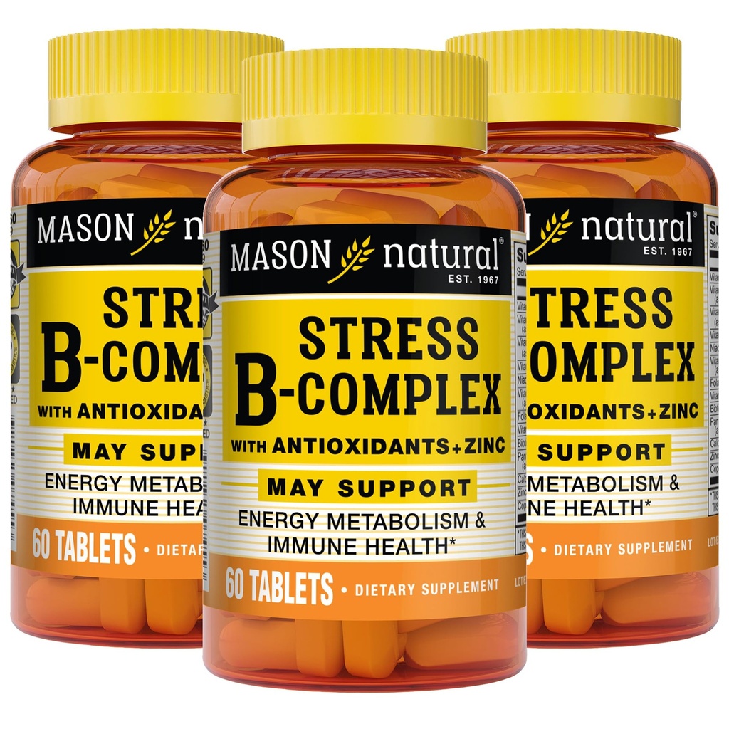 MASON NATURAL Stress B,complesso con antiossidanti + zinco, 6 mesi di alimentazione, doppia azione Formula, Supporta il metabolismo energetico e la salute immunitaria, 3 confezione