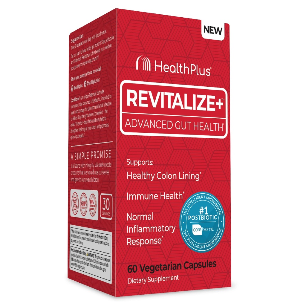 Health Plus Revitalize+ Corebiome Tributyrine Postbiotiques pour la santé digestive complète, Gut de fuite, Colon.
